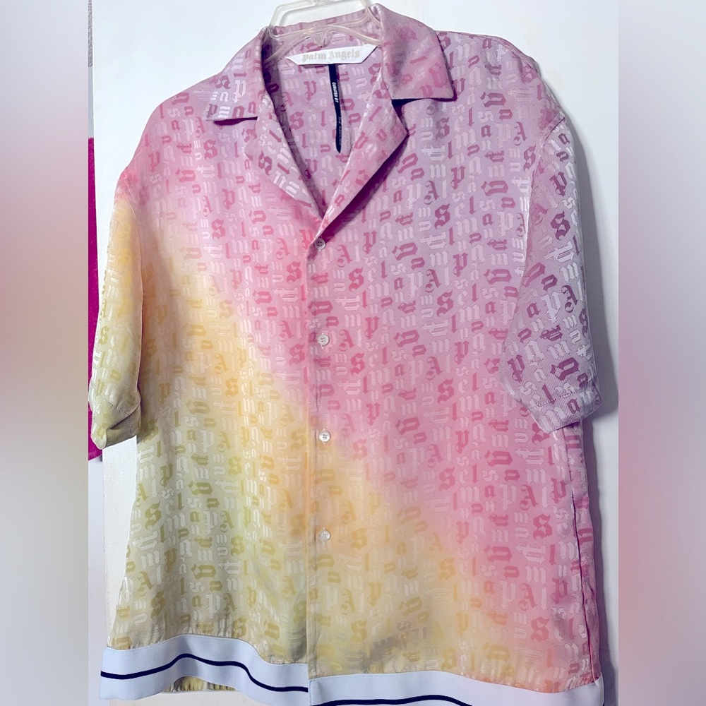Palm Angels Monogram Bowling Shirt Fuchsia And Orange